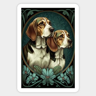 Two Beagles - Art Nouveau Style Sticker